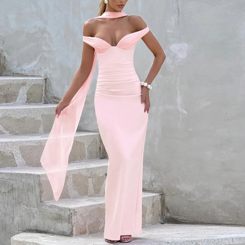 TWOTWINSTYLE เซ็กซี่ Spliced ริบบิ้นชุดผู้หญิง Slash คอปิดไหล่เอวสูงอารมณ์ชุด Bodycon หญิง