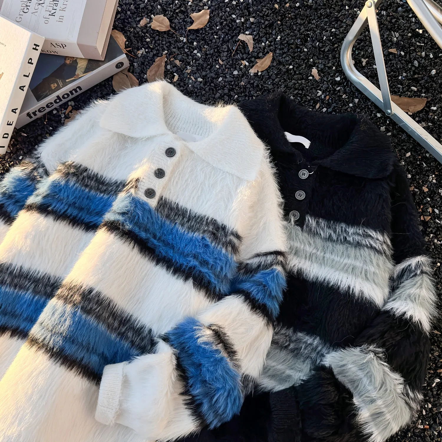 

Loose Fit American Sle Men's Knitwear Ne Striped Camere Sweater Autumn Winter Large Size Casual Faion