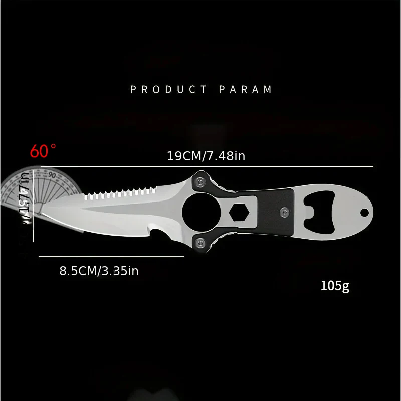 1pc Multi-functional Pocket Knife With Oyster Opener, Sharp Scuba Rescue Cutter Knife，Multi-purpose Field Knife