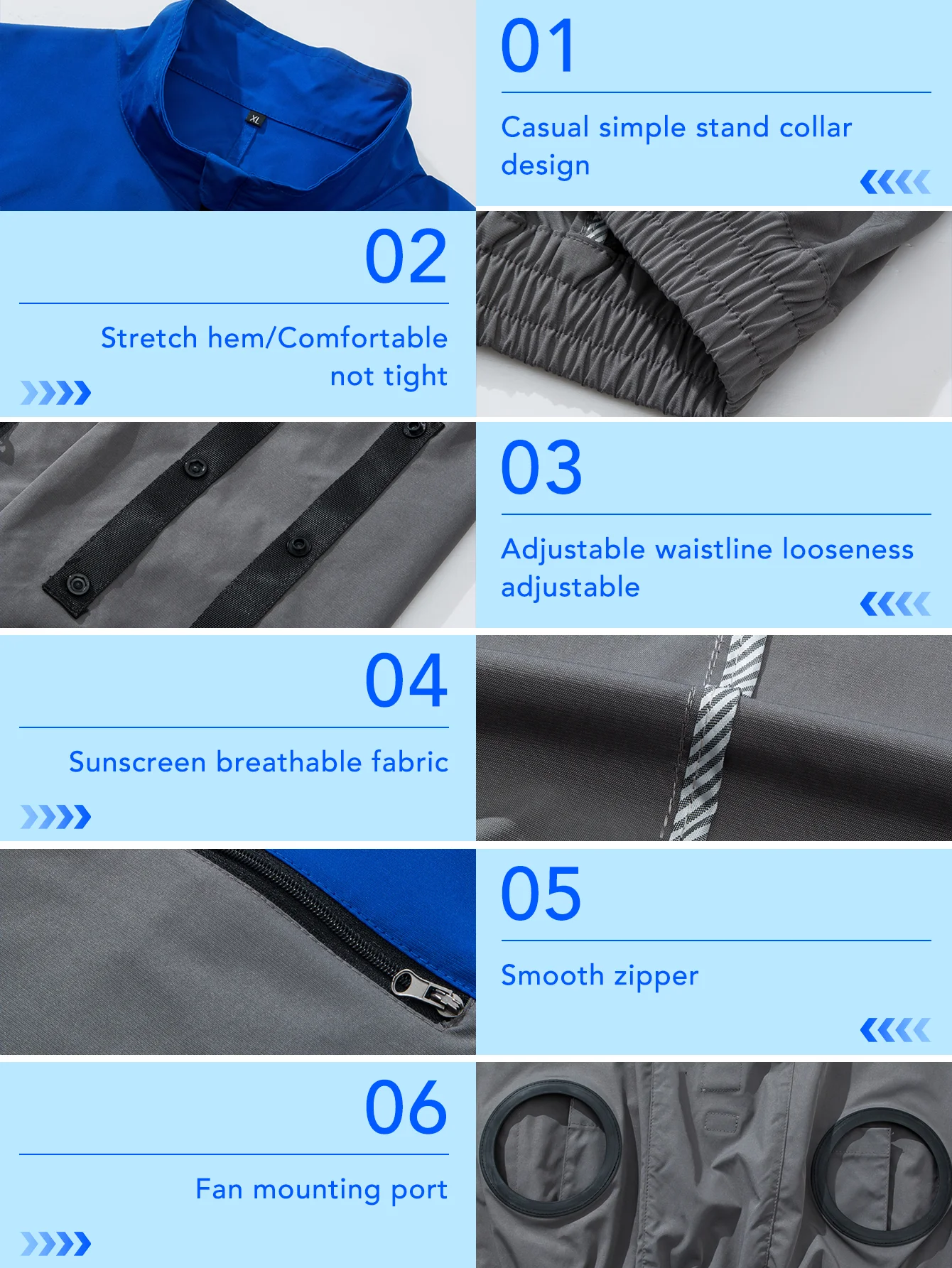 Combinaison de ventilateur à 4 trous à manches courtes, régulation du volume d'air à trois vitesses, avec 4 ventilateurs, ventilateur haute puissance à 9 pales, volume d'air élevé