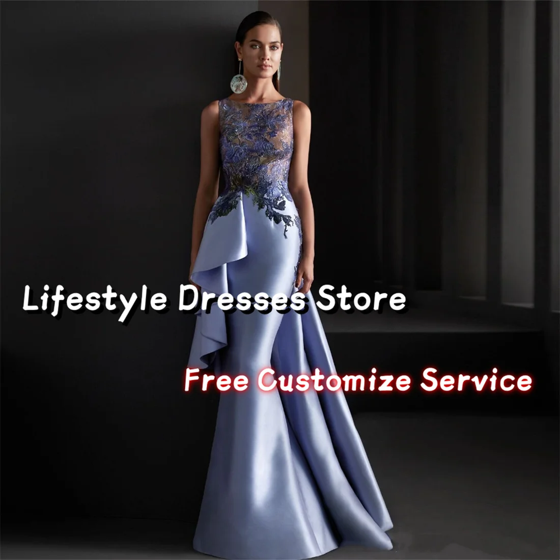 

Satin Mermaid Floral Lace Evening Dress Sleeveless Mother Of The Bride Dresses Wedding Guest Party Gown elegantes 2024 juveniles