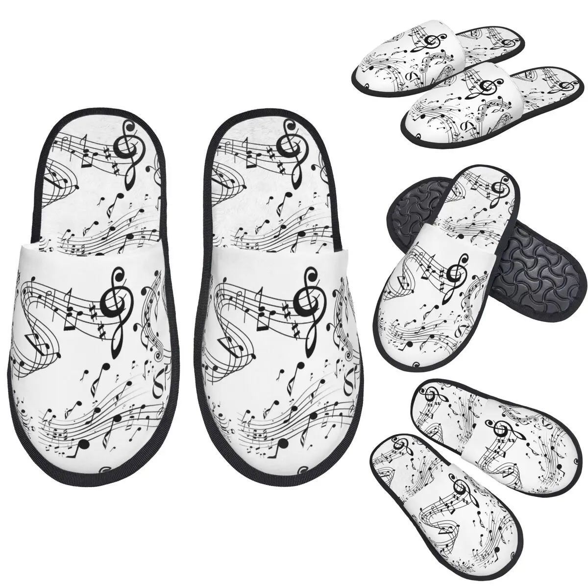 Teclas de piano abstratas personalizadas com notas musicais, chinelos de espuma de memória, quentes e macios, para casa, quarto, sapatos fofos