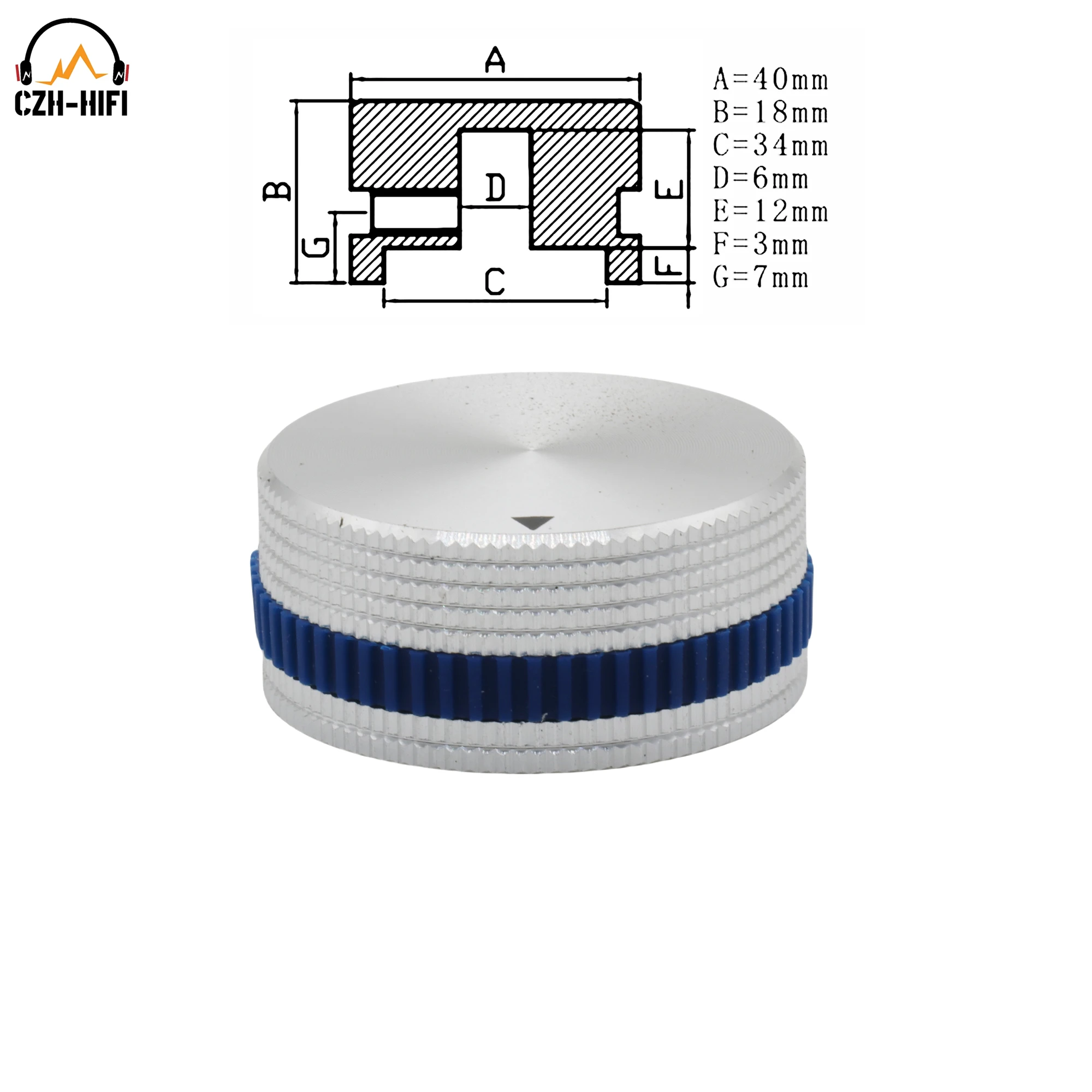 1pc 40mm CNC Gefräste Solide Aluminium Potentiometer Knopf Taste Kappe Audio AMP CD DAC Radio Plattenspieler Dreh mit Gummi Ring – Detail 2