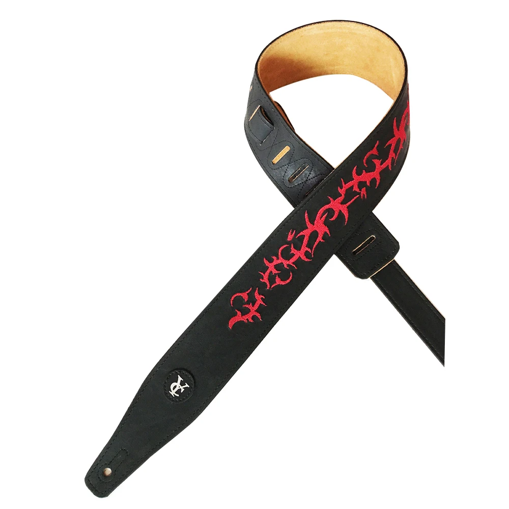 Embroidered Guitar Strap Adjustable Length Bass Acoustic Guitar Strap Black for Musical Instrument