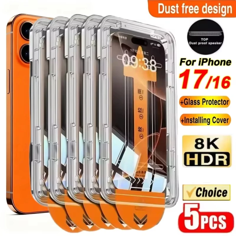1-5 Stück HD Displayschutzfolie für iPhone 17 18 Pro Max Air 16 15 14 13 12 11 X XR XS Max Ein-Klick-Installation Gehärtetes Glas