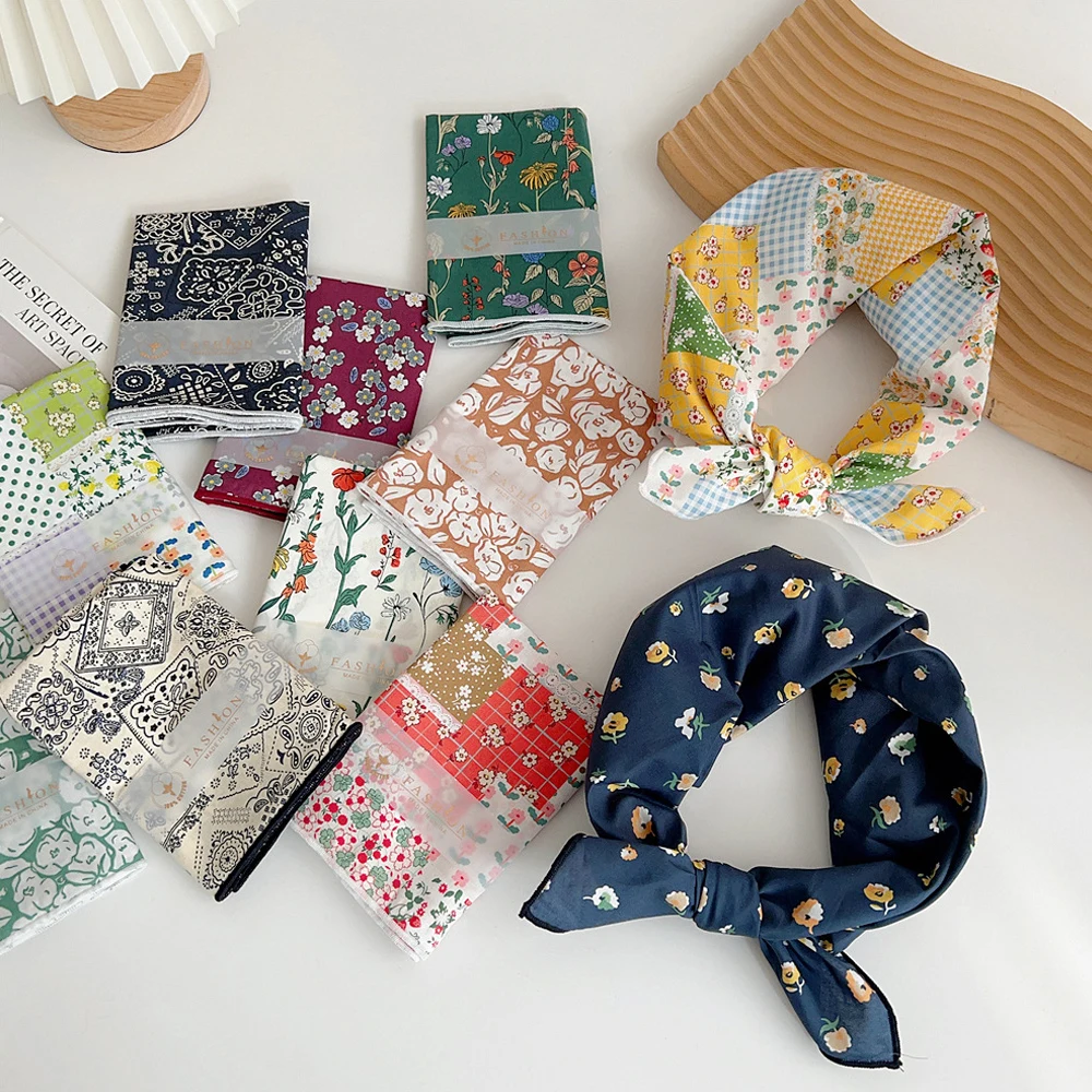 Handkerchief Fashion Headscarf Hijabs Women Sunscreen Headscarf Small Shawl Neckerchief DIY Headband Hair Scarves Floral Print