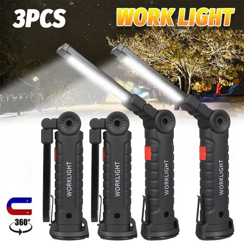 COB LED 작업 조명 디밍이 가능한 USB 충전식 18650 배터리 LED 손전등 검사 램프(자석 후크 전원 은행 토치 포함)