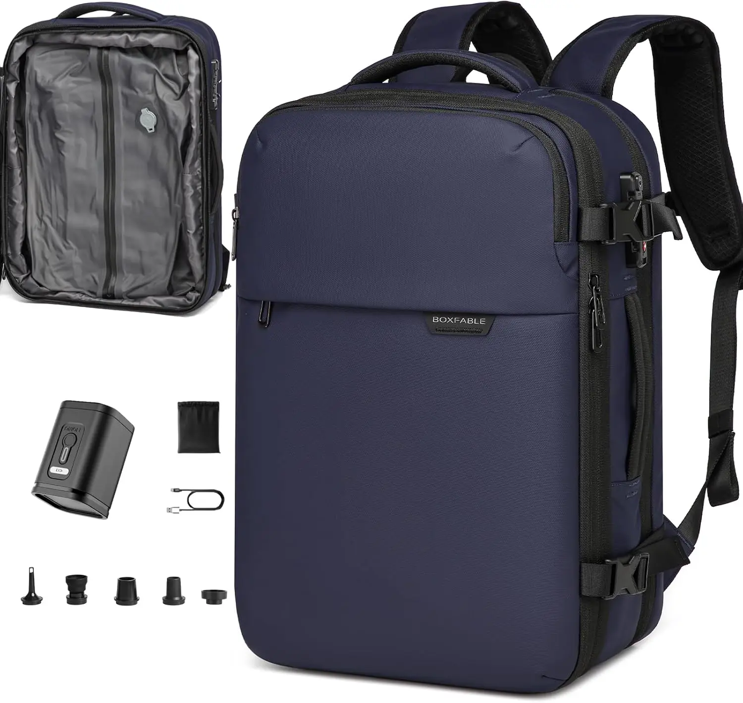 45L Vacuum Compression Travel Backpack with Pump - Expandable, Water-Resistant, TSA Lock, Laptop Backpack for Men