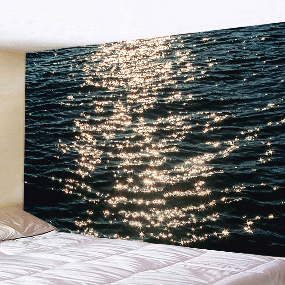 Beautiful Sunset Tapestry Great Wave Beach Blue Sea Wall Hanging Tapestries Wall Cloth Mat Background Blanket Home Decor