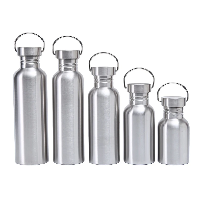 AliExpress HUXUAN 350/500/600/750/1000ML Stainless Steel Bike Water Bottle Fitness Single Walled Water Bottle Leak-Proof Portable Sports Kettle