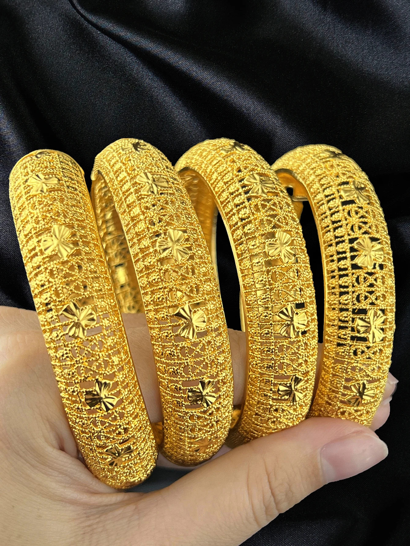 ANIID Dubai 24K Gold Plated Hollow Bangle for women Middle Eastern Hand Jewelry Ethiopian Wedding Party gifts