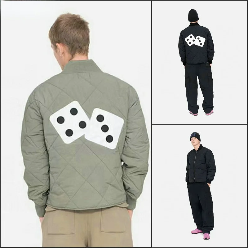 

Retro American High Street West Coast Sle Cotton Jaet Coat for Couples ex Dice Patch Work Autumn Winter Outerwear