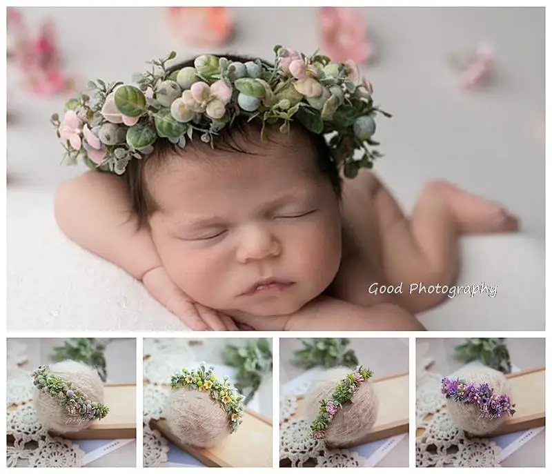 

Baby Headband Flower Plastic Flower Garland Headband Full Moon Baby Photography Props Hundred-day Baby Photo Shooting