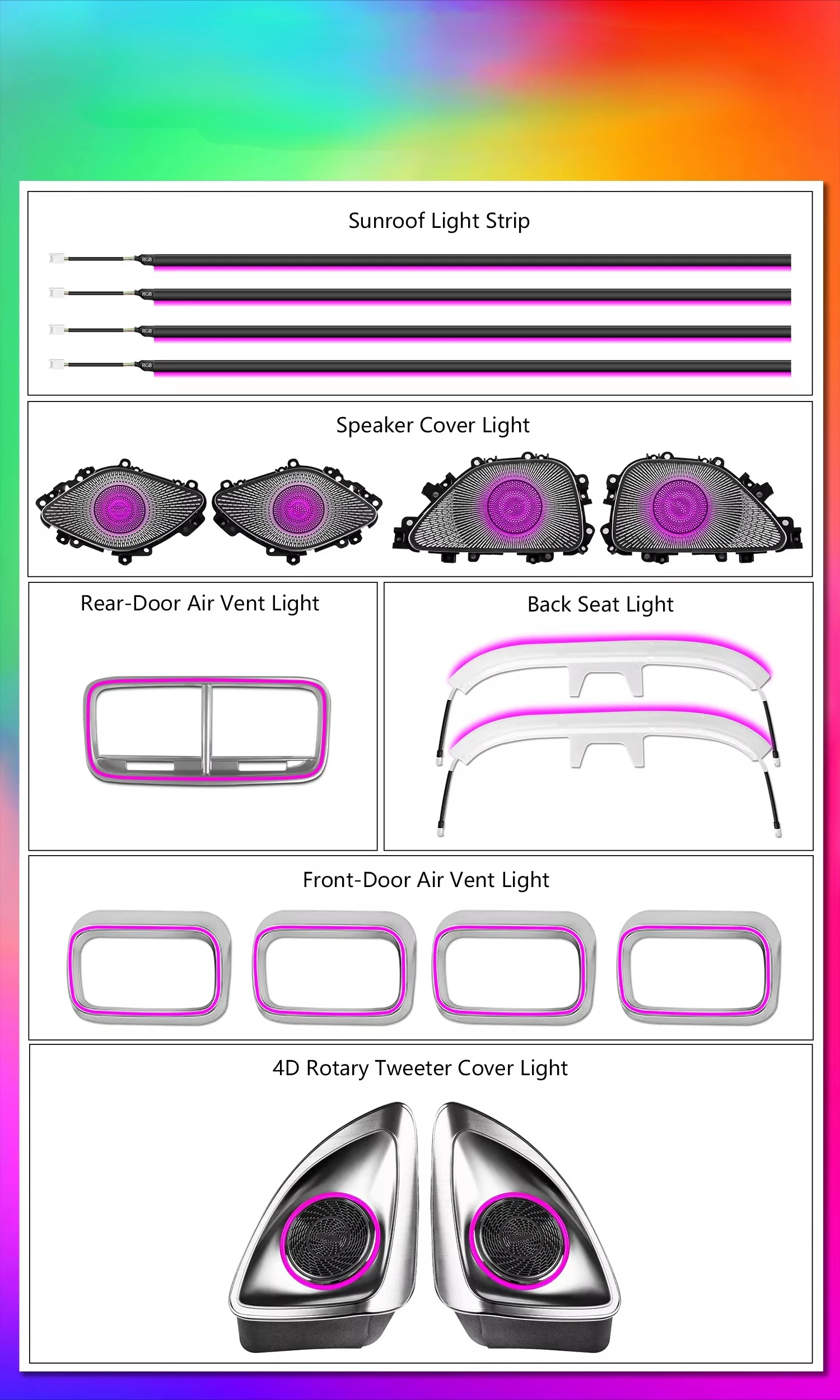 Icarsin 64 Colors Ambient Light for W167 GLE GLS 2020-2025 MBUX Control Interior LED Lighting Upgrade Air Vent Speakers