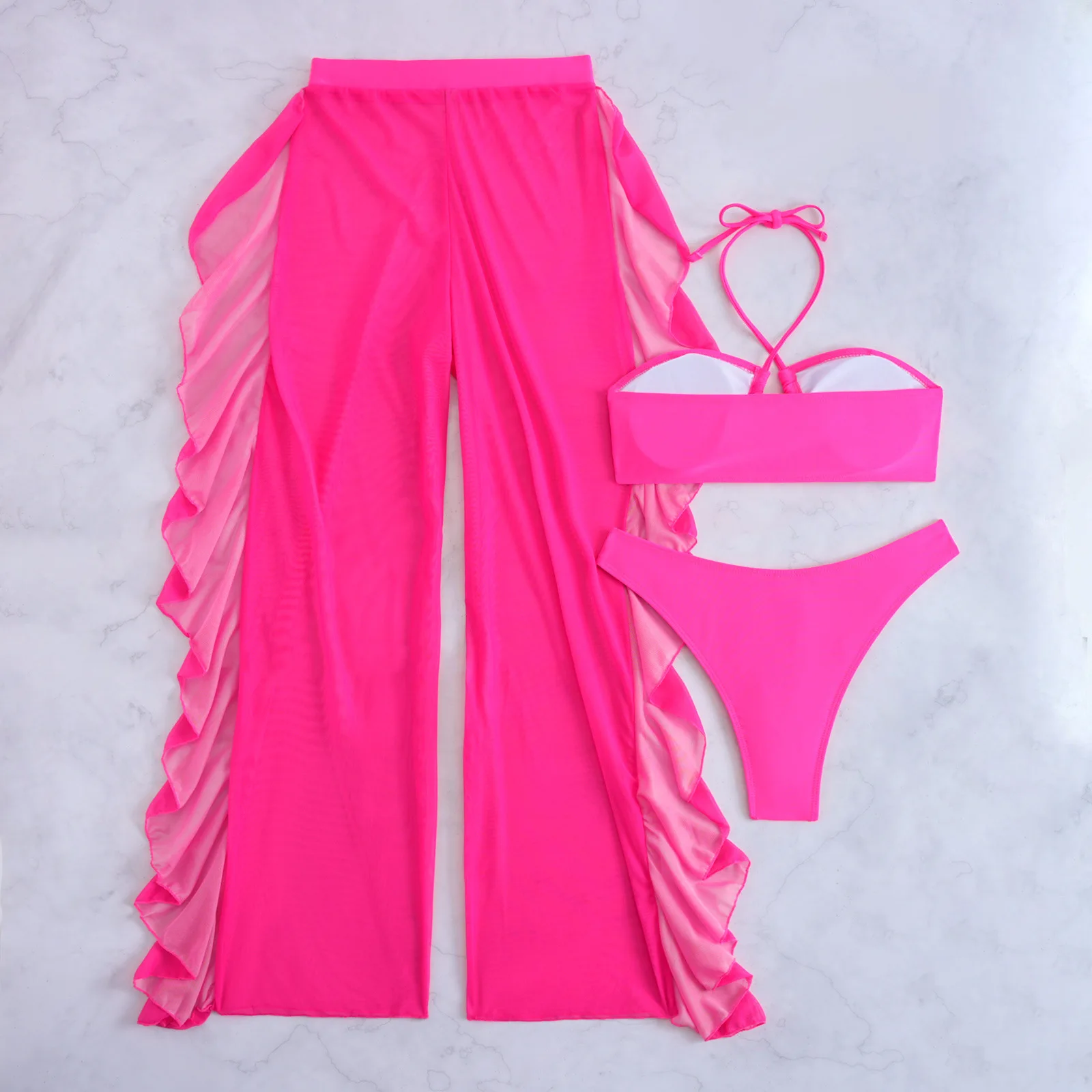 3点セット ホルタービキニ カバーアップ付き オフショルダー水着 レディースファッション 2025 セクシー ビーチウェア 女性用水着