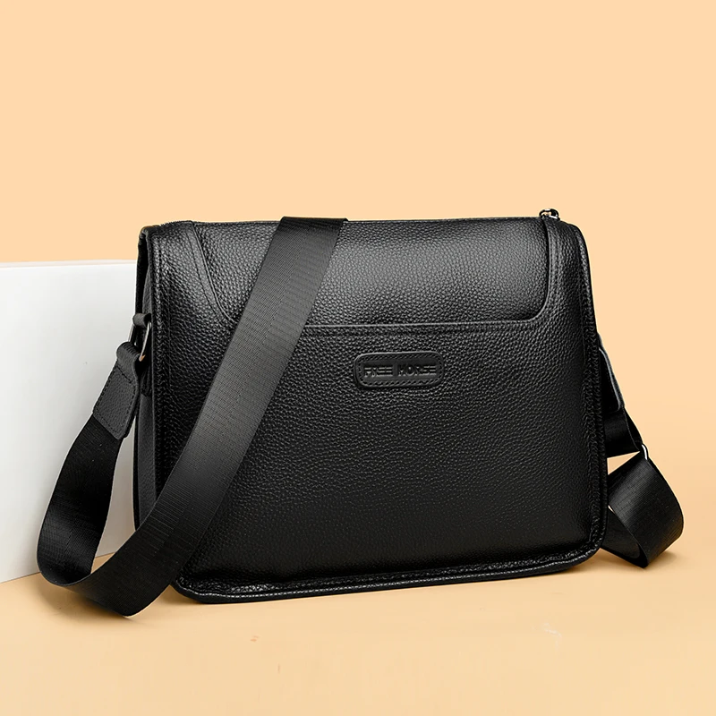 حقائب الكتف للرجال حقيبة جلدية حقيقية موضة جلد البقر حقيبة ساع حقيبة رافعة سوداء رجال الأعمال حقيبة كروسبودي SAC #6