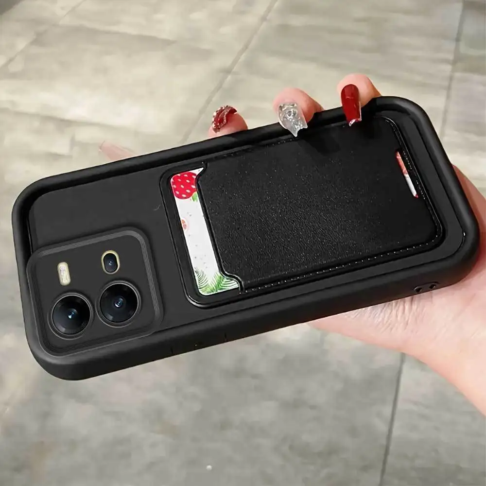 مناسبة ل Vivo V25 Pro V25E V23 V23E جراب هاتف بلون ماتي المضادة للسقوط ذاتية اللصق فتحة للبطاقات الغطاء الخلفي #4