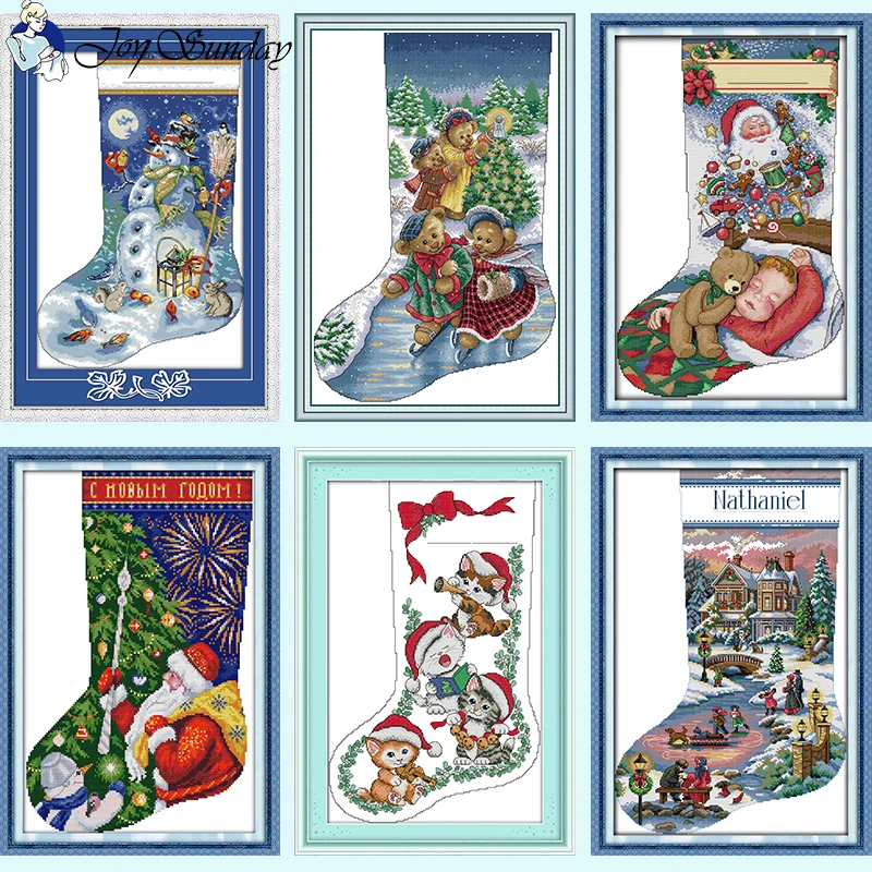 

Joy Sunday Christmas Stocking Series Cross Stitch Kit DIY Cartoon Pattern 14ct 11ct 16ct Canvas Fabric Embroidery Set Home Decor