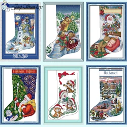 Joy Sunday Christmas Stocking Series Zestaw do haftu krzyżykowego DIY Cartoon Pattern 14ct 11ct 16ct Zestaw do haftu na płótnie Home Decor