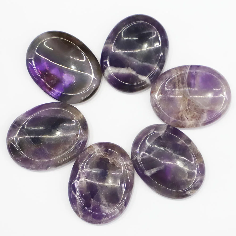 

6pcs/lot New Natural Stone Oval Amethyst Thumb Massager Palm Energy Worry Therapy Reiki Healing Meditation Spiritual Minerales