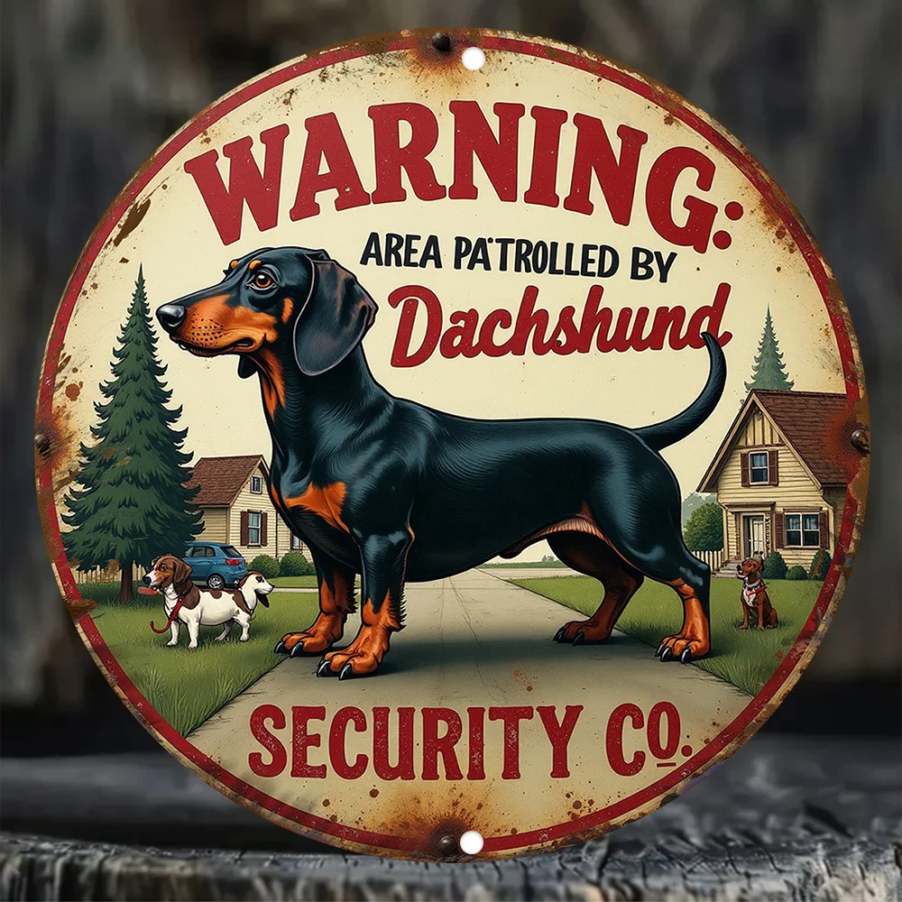 2D Flat - 【2D Flat】 2D Flat Surface, 1pc 2D Printed Wooden Sign, 2D Flat Warning Area Patrolled by a Dachshund, Vintage Wooden S