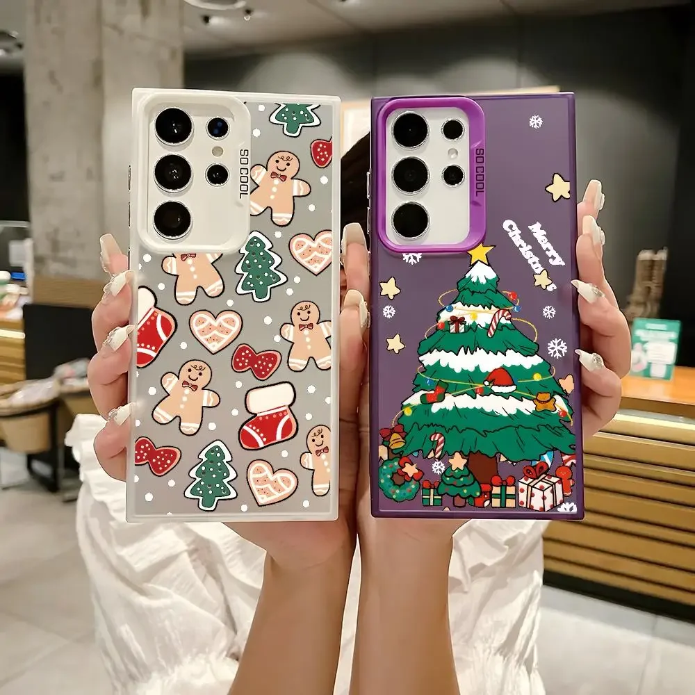 Gingerbread Cookie Print Phone Case For Samsung Galaxy S25 S24 S23 S22 S21 Ultra Plus Laser Hard Colorful Matte Shockproof