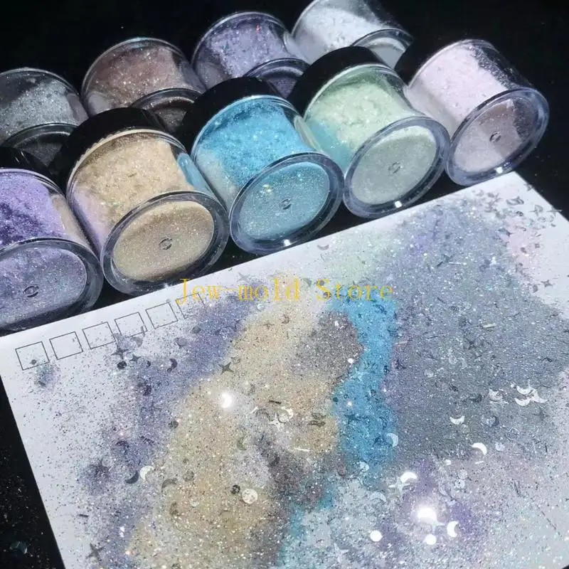 

C71B 9 Color Fine Glitter Powder Set Holographics Glitter Powder Stars Moon Glitter Sequins for Epoxy Resin, Art