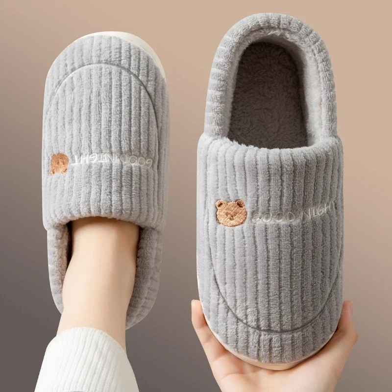 Autumn Winter Men Slippers Home Floor Footwear New Indoor Women Soft Plush Non Slip Slides Warm Plush Couples Cotton Shoes