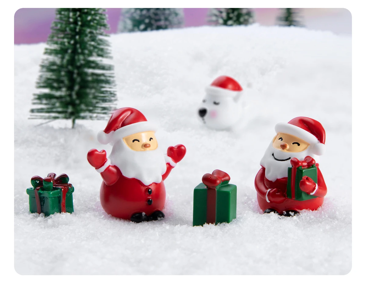 5pcs Santa Claus Snowman Green Gift Box Snow View Micro Landscape Ornament Resin Crafts Ornament Christmas Small Gift
