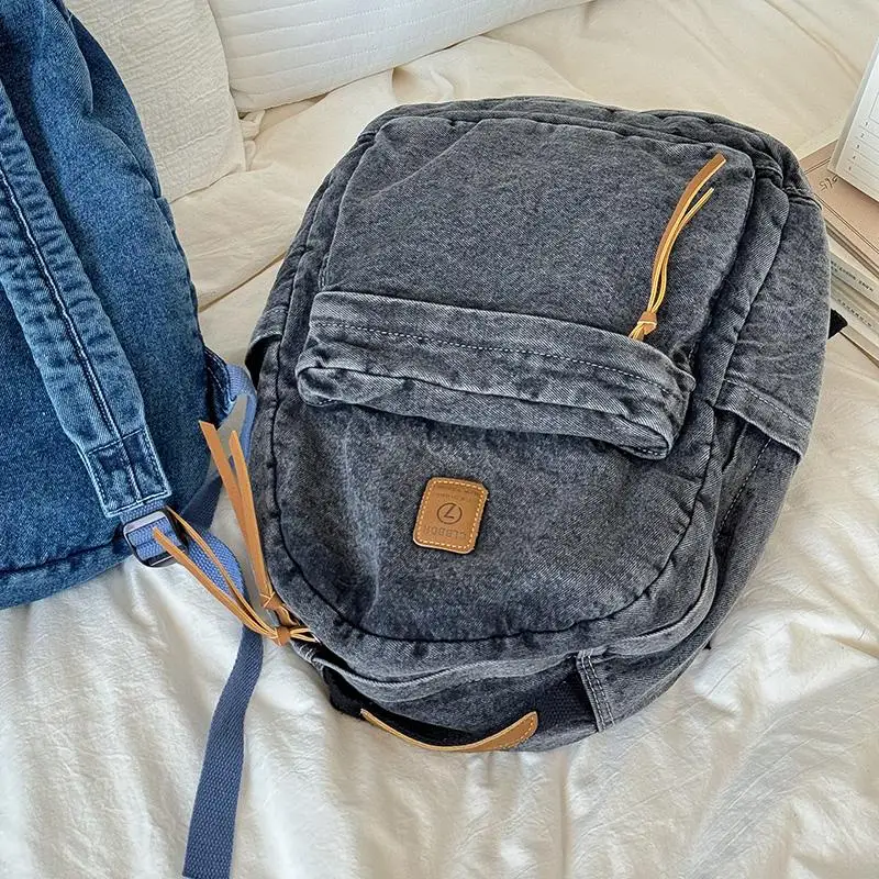 

2025 New Women's Double oulder High Aesthetic Bapa Denim Travel Bag Commuter Sle Soft Handle Internal Partition