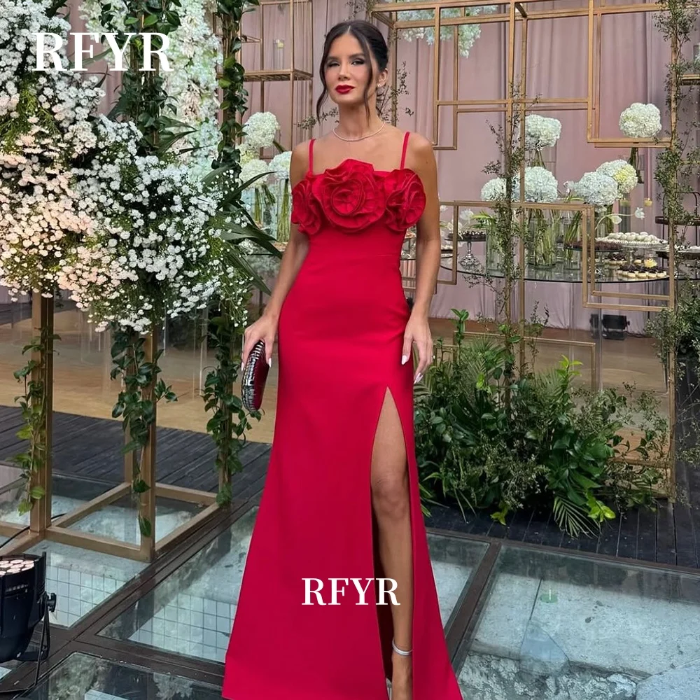 

RFYR Mermaid Prom Dress with 3D Flowers Party Dress with Strap Princess Dress Side Slit Evening Dress for Women Customized