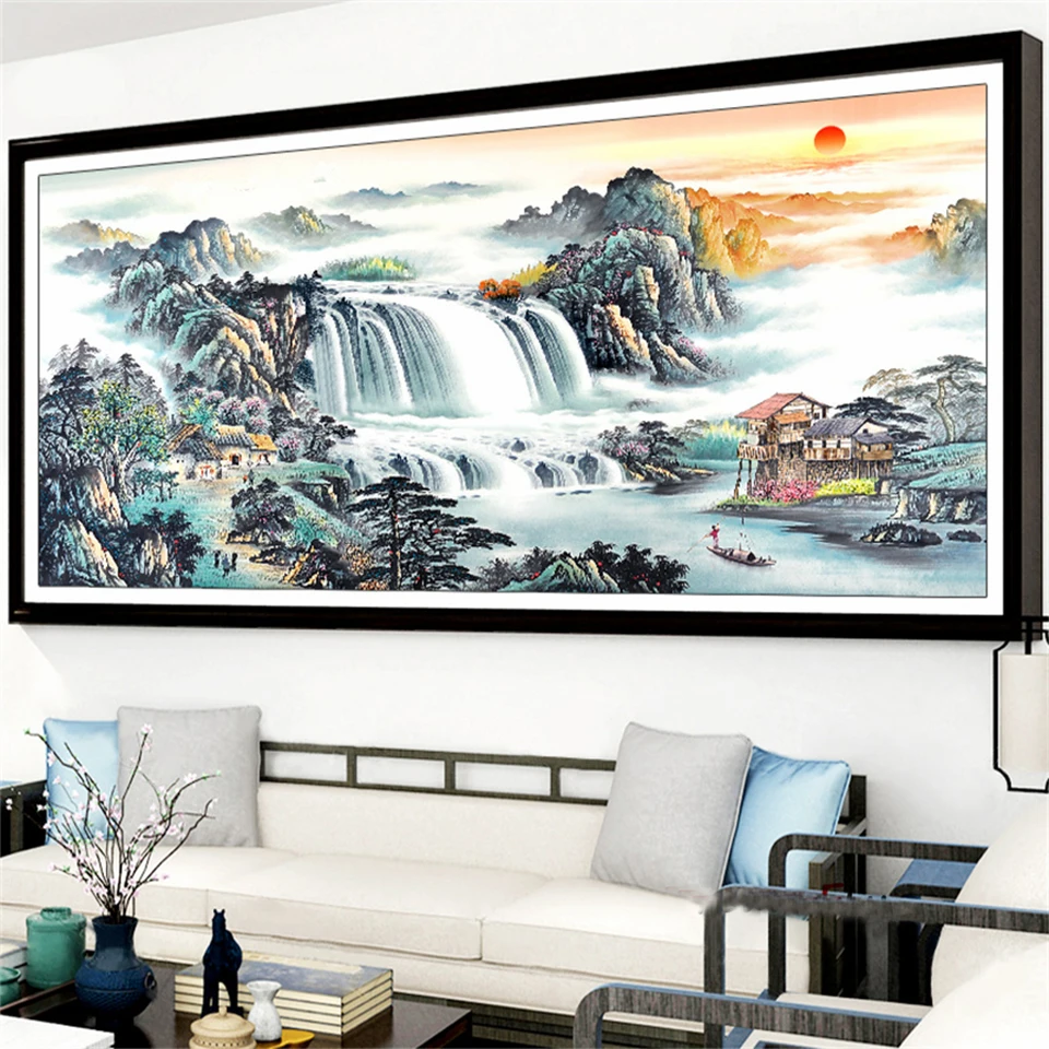 5D Diamond Painting Landscape Painting Cross Stitch Embroidery Chinese Style Mosaic Scenery Series Vertical Version Home Decor