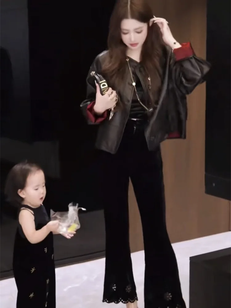 2025 가을 겨울 신상 여성 고급스러운 분위기 양면 착용 가능한 신중국풍 자켓+레이스 트림 팬츠 세트