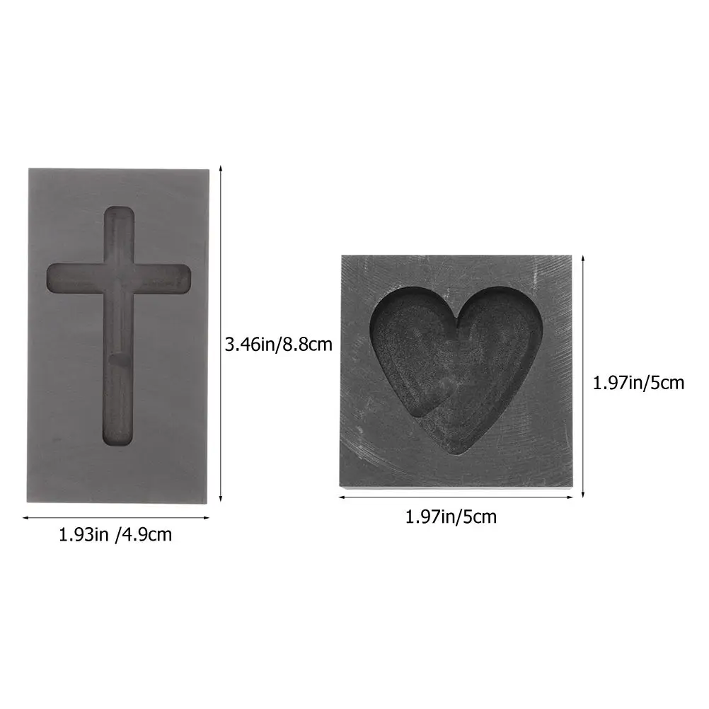 2pcs Silver Cross Heart Silver Ingot Silver Ingot Mold Graphite Melting Cross Heart Silver Ingot Silver Ingot Mold Save Energy