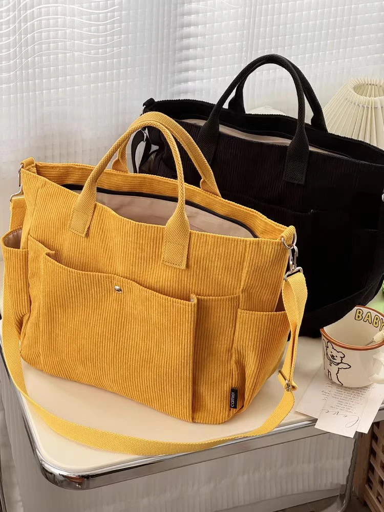 

Hylhexyr Square Thickened Corduroy Handheld Shoulder Bag Solid Color Shopping Bags Female Student Leisure Handbag