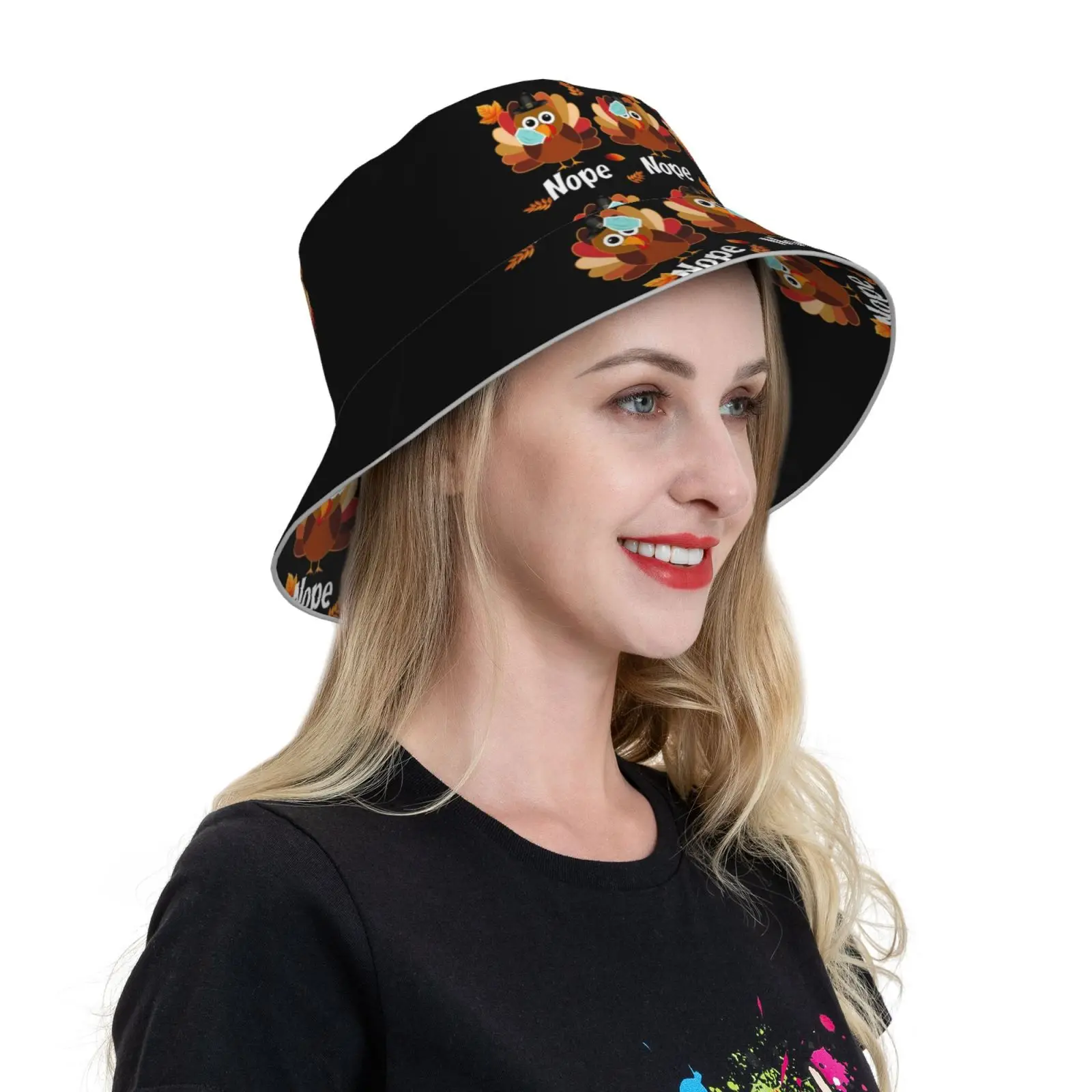 Black Poster Souvenir Cap Diy Foldable Sunshade Fashion Leisure Bucket Hat Souvenir Souvenir Black Black Black Souvenir