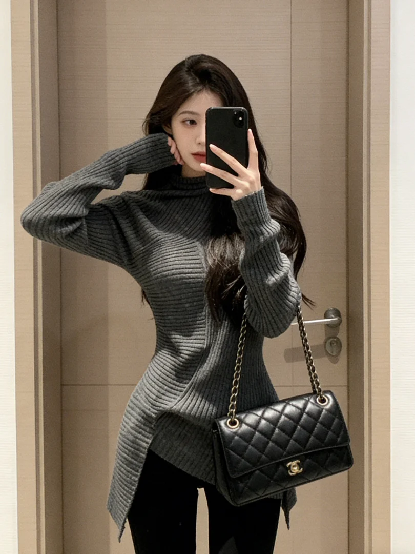 

ay Вязаный свитер ort Sle Внутренняя одежда Корейская модная зимняя одежда Уникальный красивый элитный роскошный топ Sensation