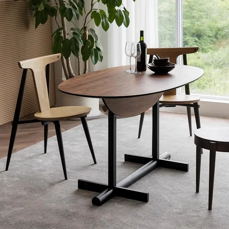 Folding dining table solid wood small apartment home modern simple light luxury oval high sense
