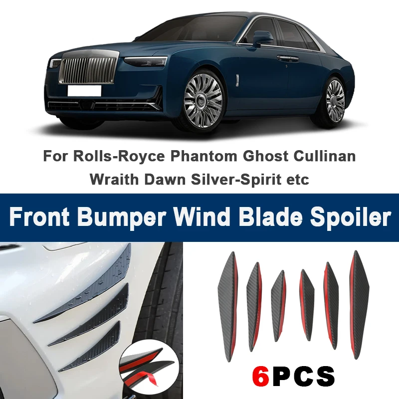 

6pcs Front Bumper Lip Side Splitter Fins Wind blade Spoiler - For Rolls-Royce Phantom Ghost Cullinan Wraith Dawn Silver-Spirit