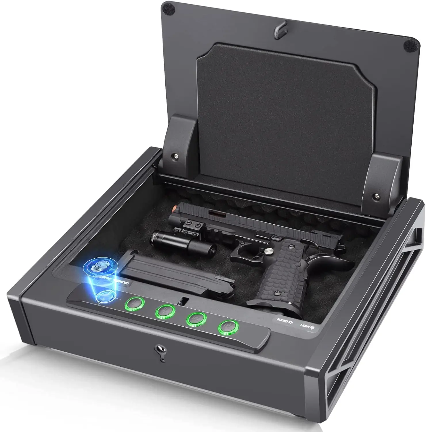 Biometric & Matt BlackBiometric or Digital Gun Safe for 3 Pistols Safe DOJ Certified with 3 Quick Access Handgun Safe,Digital Ke