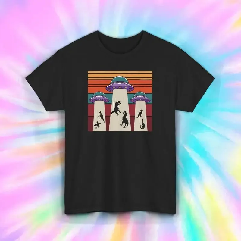 UFO Abduction T Shirt Funny Alien Spaceship Retro Sci Fi S 5XL