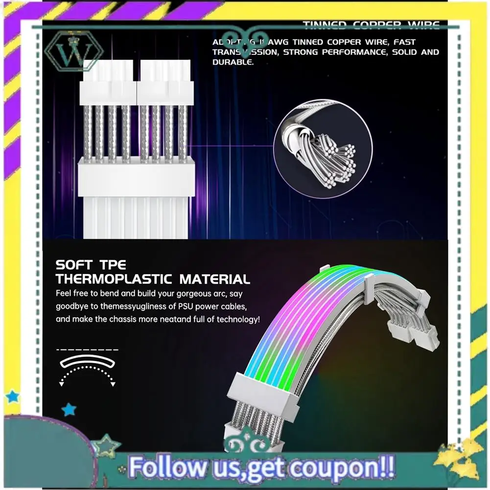NEW ARGB PSU Cables 2X8pin PCIE ARGB PSU Cables Soft Silicone Bendable For Gaming PC Build