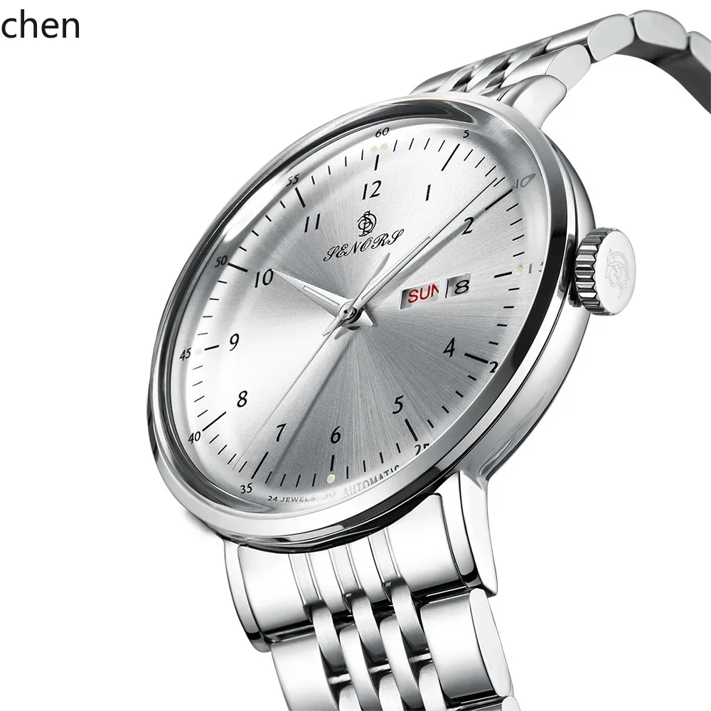 V9 fully automatic mechanical men's watch - calendar, day display, transparent case, waterproof