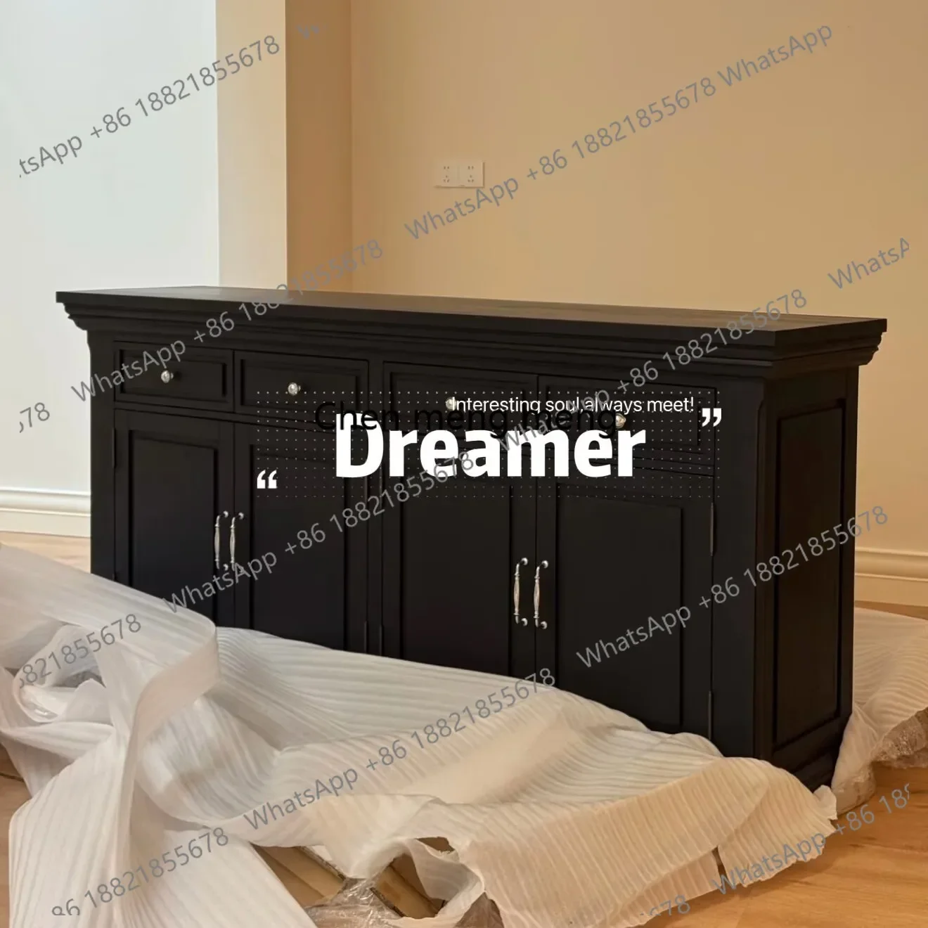 

Vintage Solid Wood Side Cabinet Living Room Entrance Dining Side Sofa Wall-Mounted Minimalist Chest of Drawers