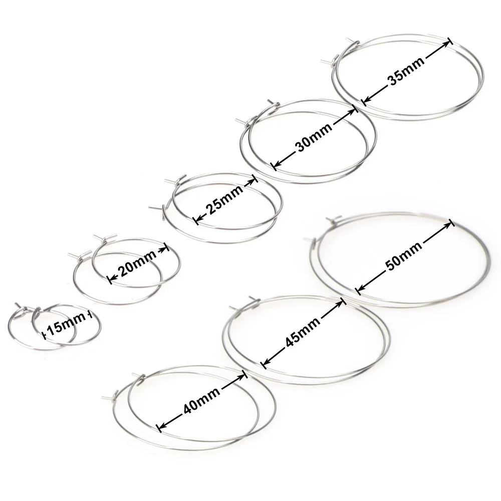 24 Uds. De aros de alambre circulares grandes de acero inoxidable de 15/20/25/30/35/40/45/50MM, pendientes colgantes DIY, accesorios para hacer joyas