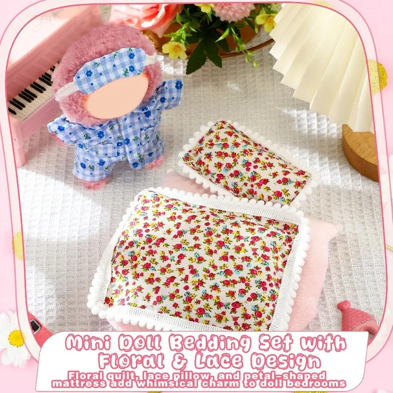 3 pièces de coussins pour poupées de 17 cm, matelas, housses de couette, jolies housses de lit à fleurs, accessoires pour poupées, cadeaux de sommeil confortables