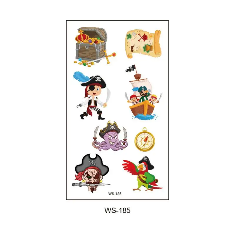 set Cartoon Pirates Temporary Tattoo Pirate Ship Parrot Children Body Sticker Disposable tatouage temporaire Gift For Kids