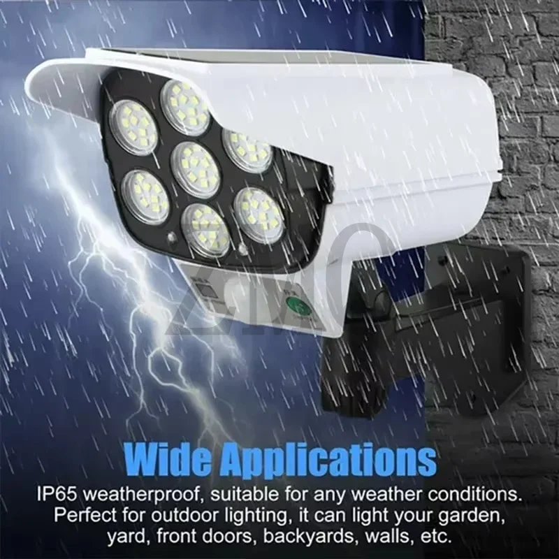 Outdoor Motion Sensor Solar Lights 2000 Lumen 77 LED With Remote Controller Fake Security Camera Monitoring Induction Wall Lamps