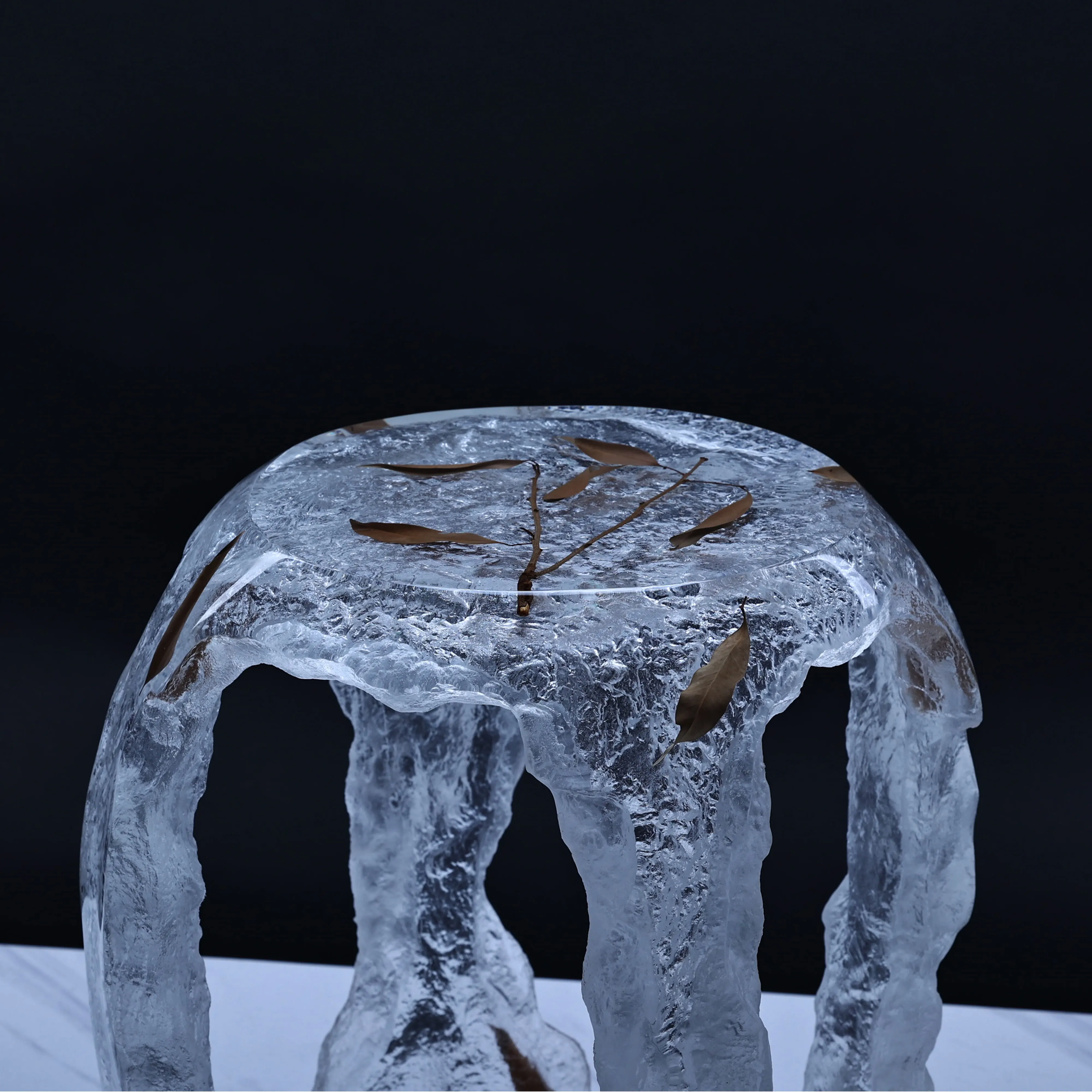 Luxury Antique Drum Stool Top Quality, Clear Glitter Acrylic (Non-Epoxy) Embedded Botanical Art Decorative Furniture