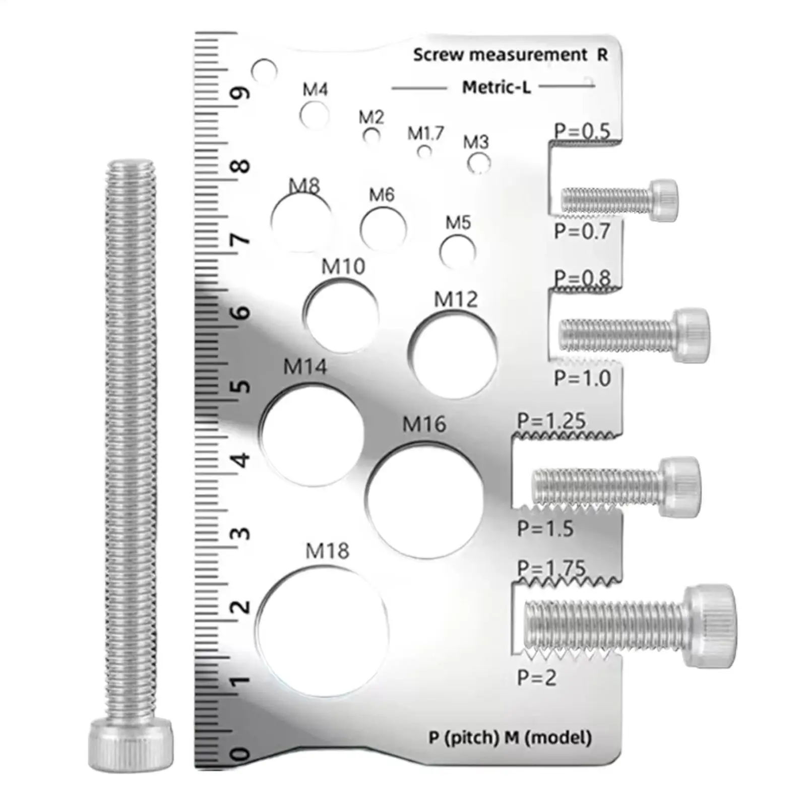 Stainless Steel Multifunctional Bolt Thread Gauge Screw Measuring Thread Bolt Measuring Gauge Screw Measuring Gauge Set
